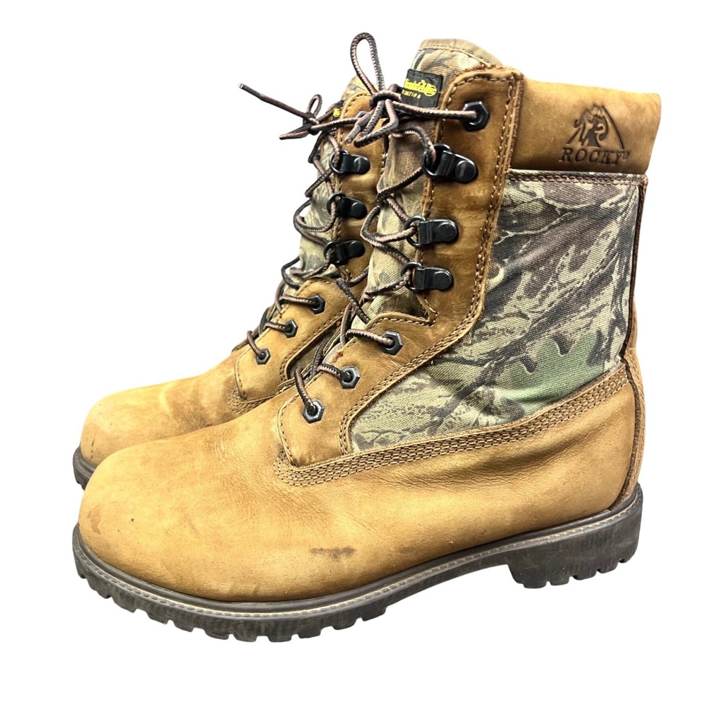 Rocky 722 Mens Brown Camo Leather Thinsulate Ultra Hunting Boots Size 9‎ MW